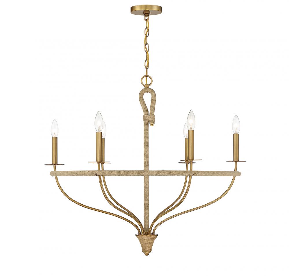Charter 6-Light Chandelier in Warm Brass and Rope