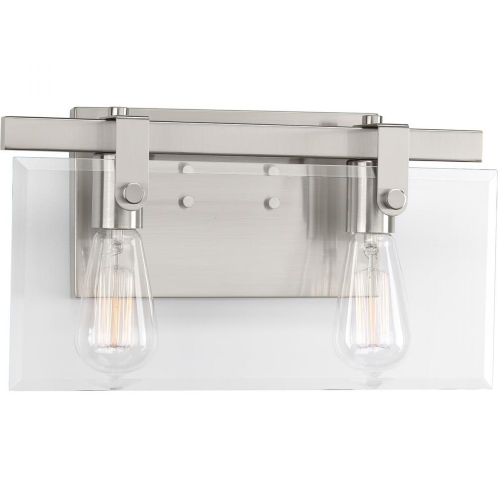 Glayse Collection Two-Light Brushed Nickel Clear Glass Luxe Bath Vanity Light