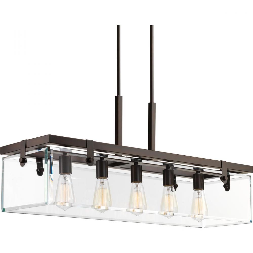 Glayse Collection Five-Light Antique Bronze Clear Glass Luxe Linear Chandelier Light