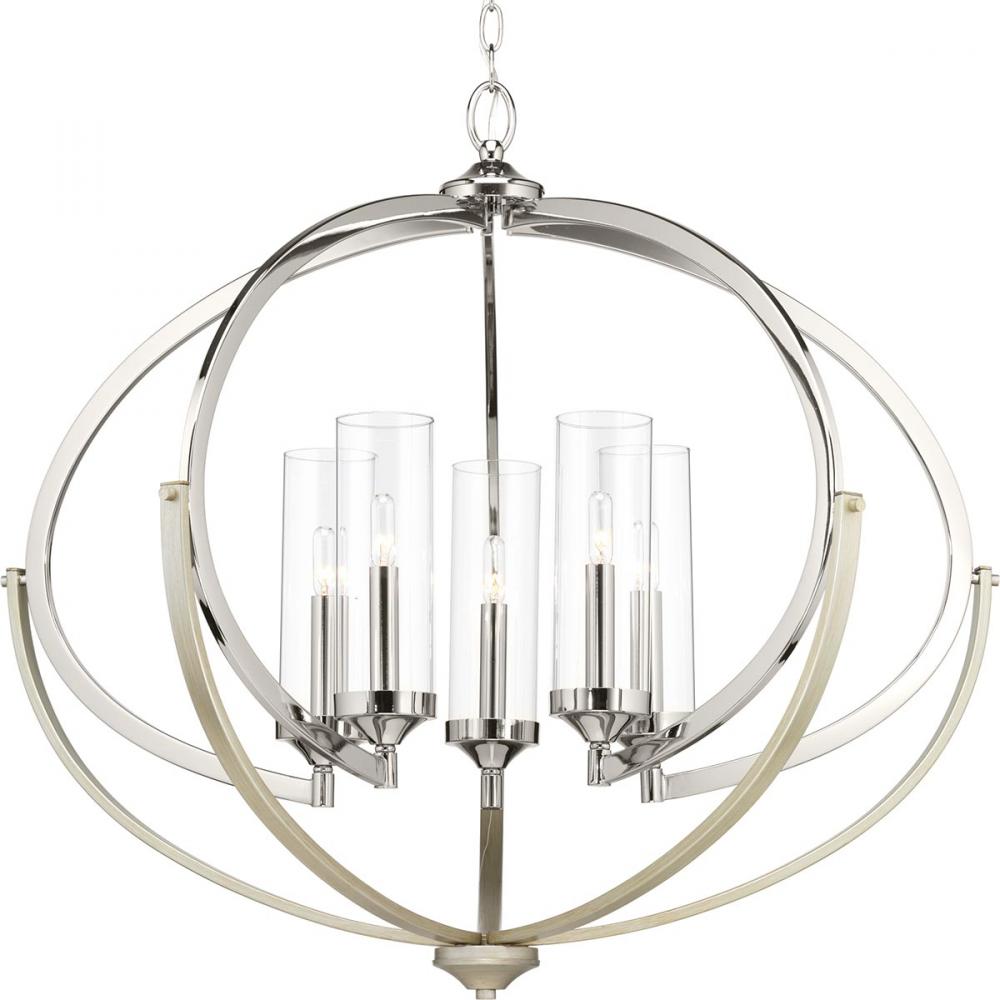 Evoke Collection Five-Light Polished Nickel Clear Glass Luxe Chandelier Light