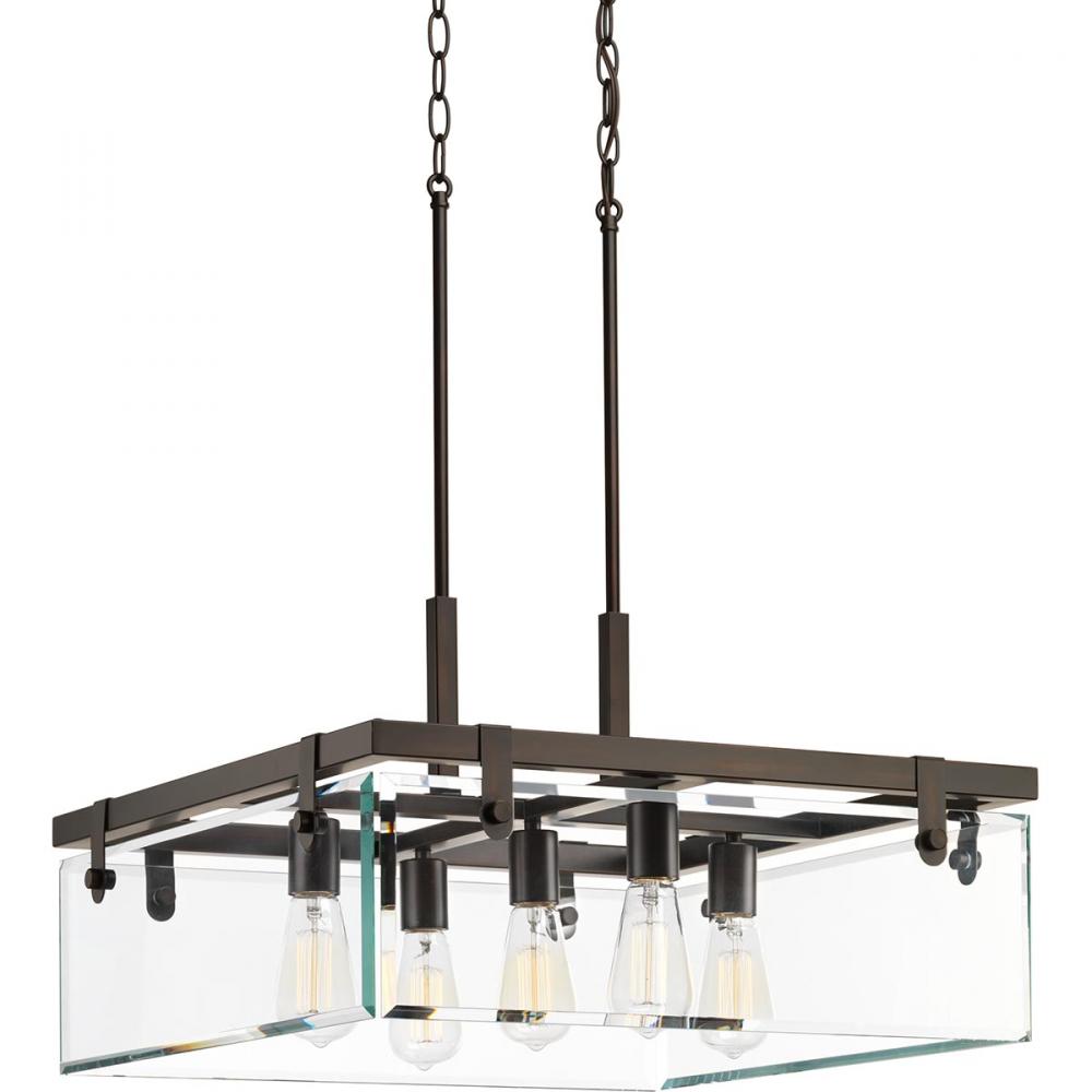Glayse Collection Five-Light Antique Bronze Clear Glass Luxe Pendant Light
