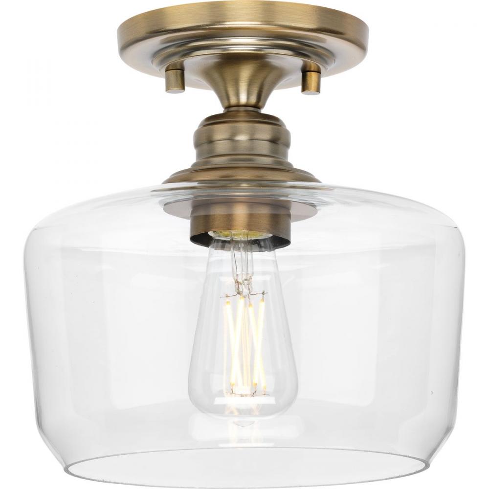 Aiken Collection  One-Light Vintage Brass Clear Glass Farmhouse Flush Mount Light