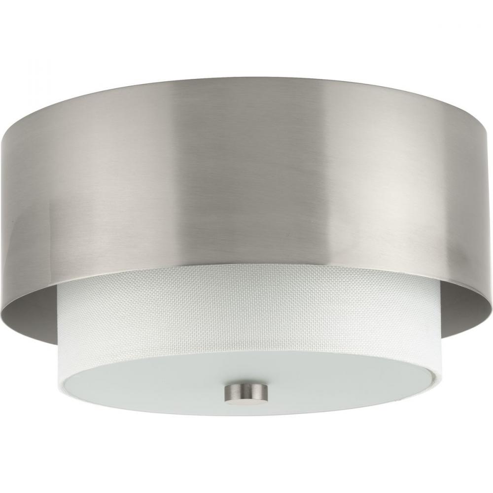 Silva Collection Two-Light Brushed Nickel White Linen Shade 14" Flush Mount