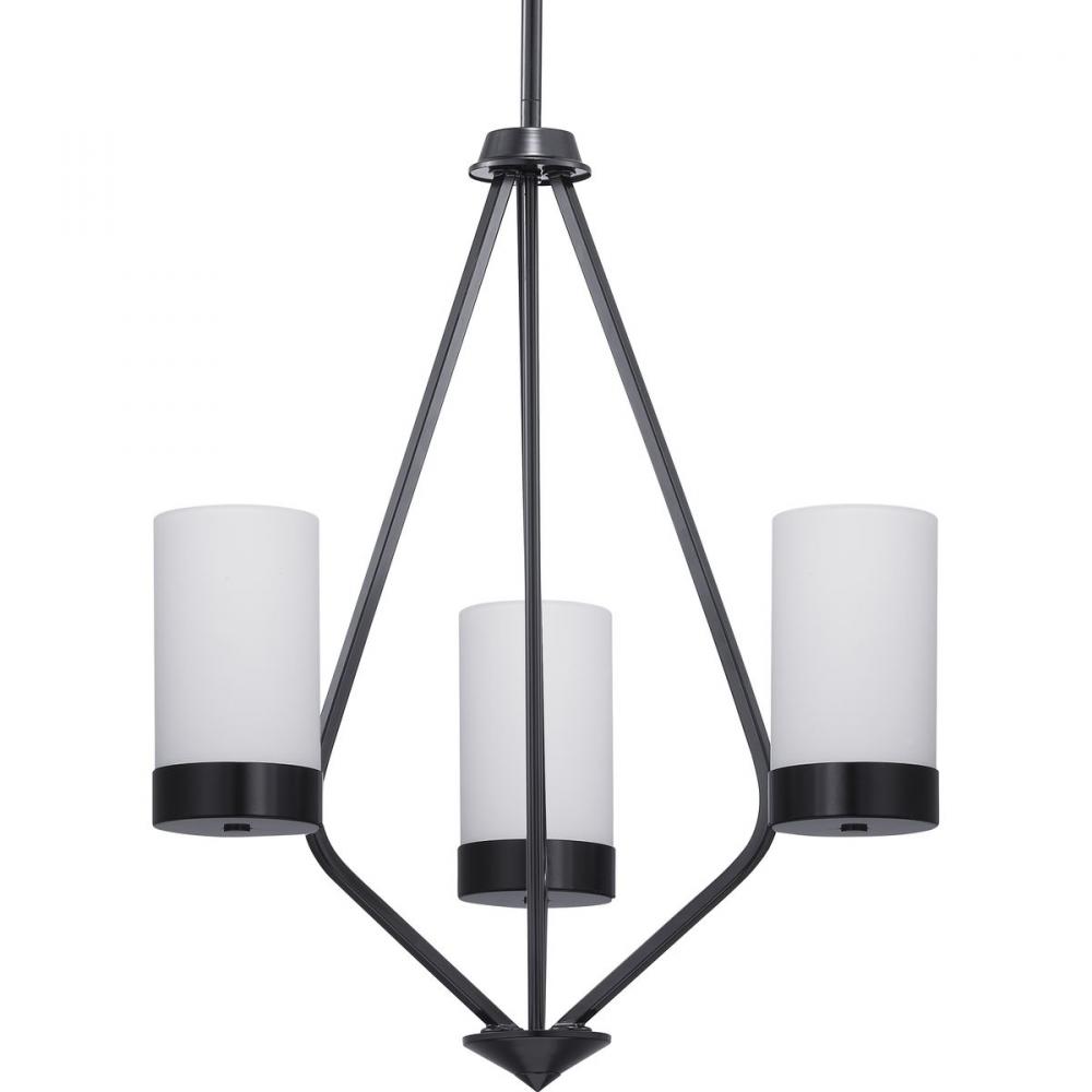 Elevate Collection Three-Light Matte Black Etched White Glass Mid-Century Modern Chandelier Light