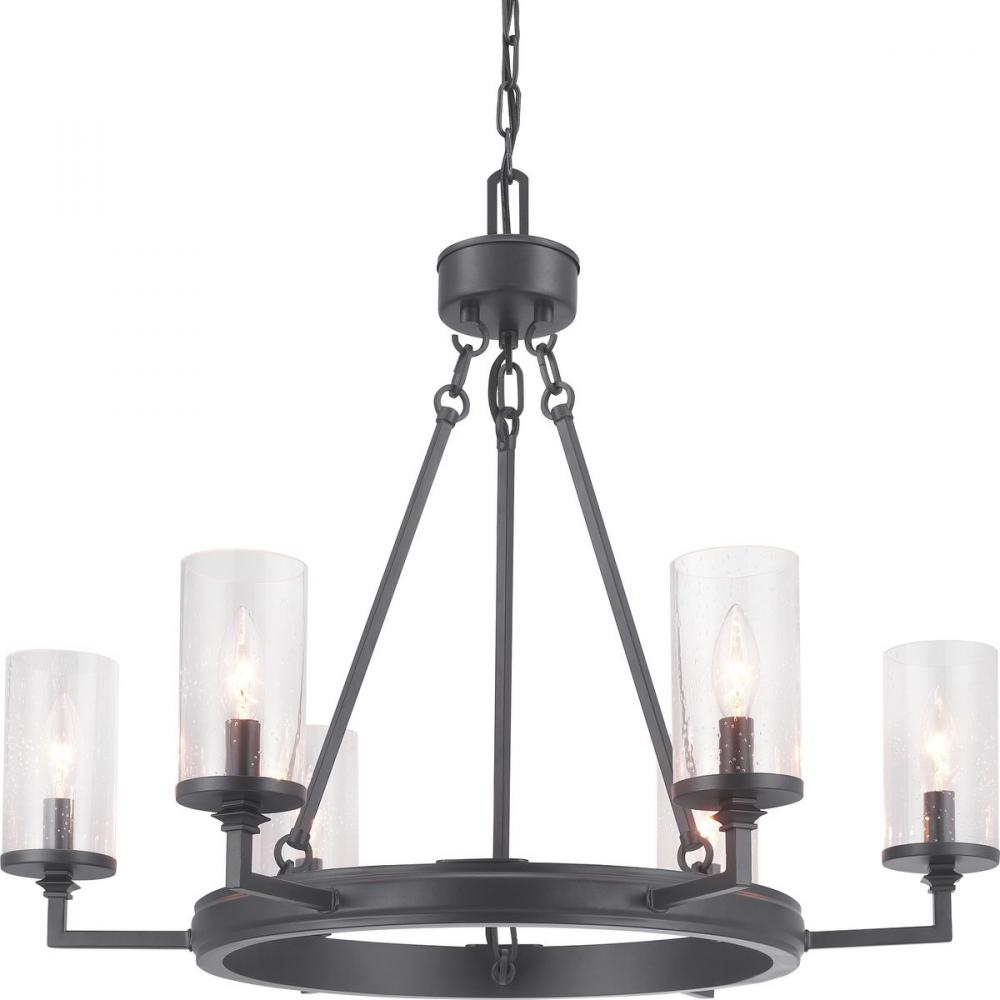 Gresham Collection Six-Light Graphite Clear Seeded Glass Farmhouse Chandelier Light