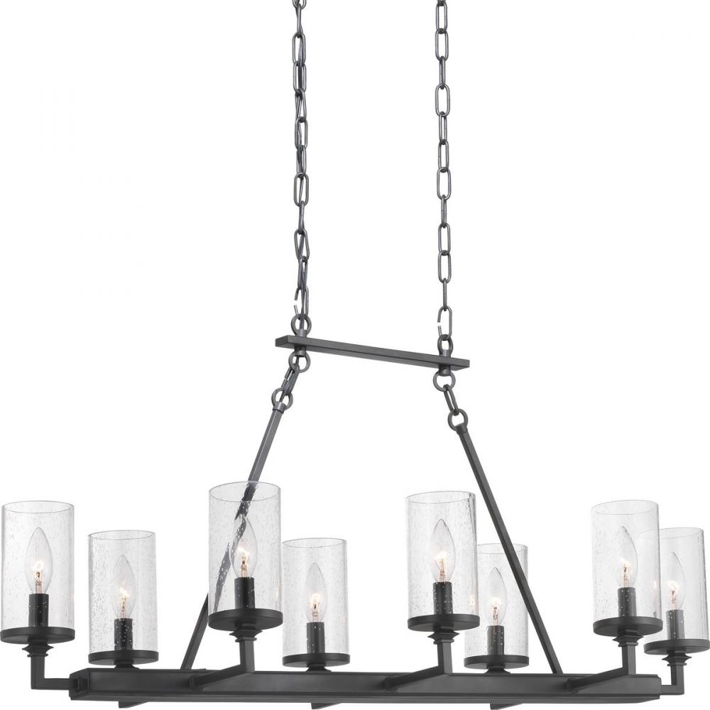 Gresham Collection Eight-Light Graphite Clear Seeded Glass Farmhouse Chandelier Light