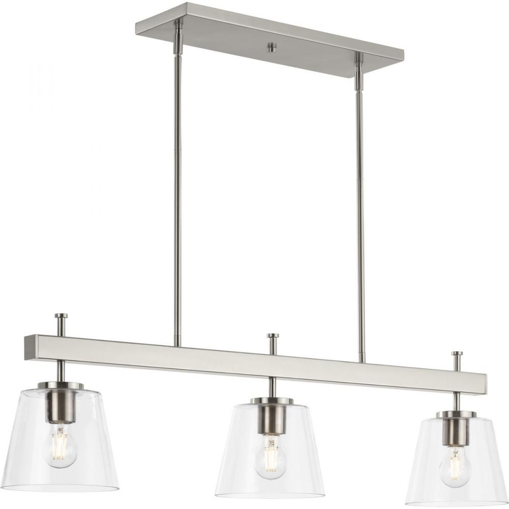Saffert Collection Three-Light New Traditional Brushed Nickel Clear Glass Linear Island Ch