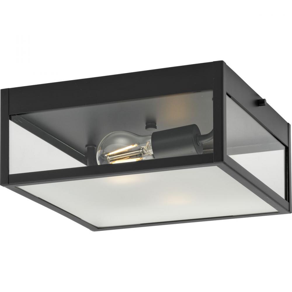 Parrish Collection Two-Light Clear and Etched Glass Modern Craftsman Outdoor Flush Mount