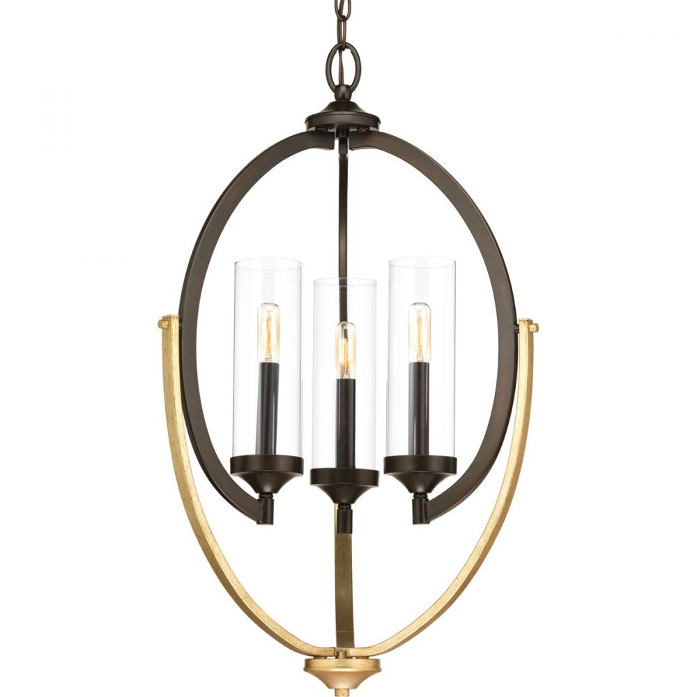 Evoke Collection Three-Light Antique Bronze Clear Glass Luxe Chandelier Light