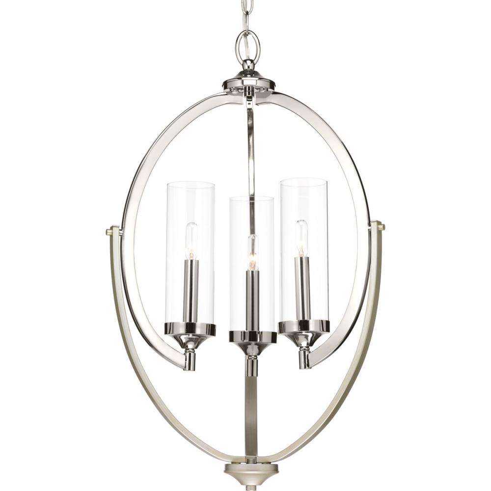Evoke Collection Three-Light Polished Nickel Clear Glass Luxe Chandelier Light
