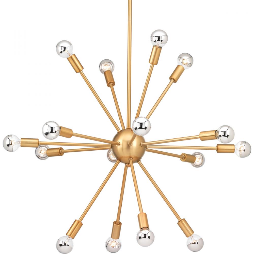 Ion Collection Sixteen-Light Brushed Bronze Mid-Century Modern Chandelier Light