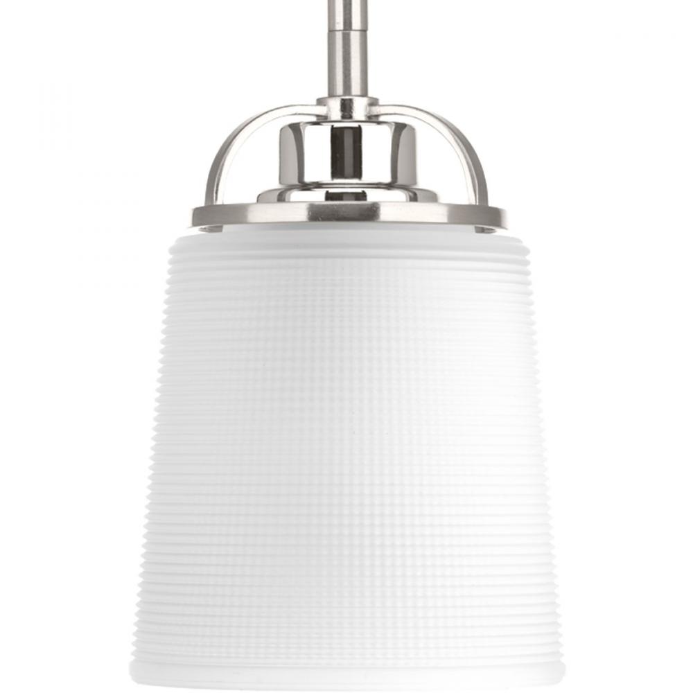 West Village Collection One-Light Brushed Nickel Etched Double Prismatic Glass Farmhouse Pendant Lig