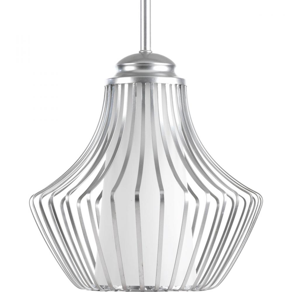 Finn Collection One-Light Metallic Silver Etched White Glass Global Pendant Light