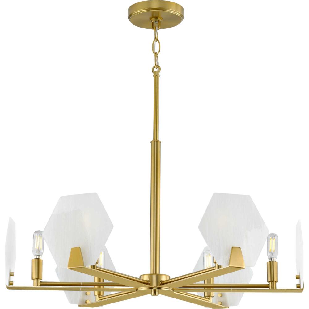 Rae Collection Six-Light Brushed Bronze White Alabaster Glass Luxe Chandelier Light