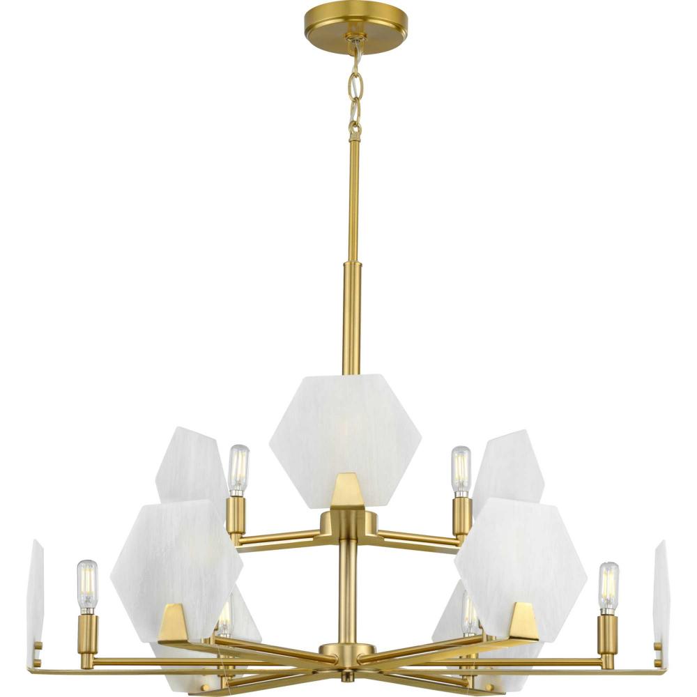 Rae Collection Nine-Light Brushed Bronze White Alabaster Glass Luxe Chandelier Light