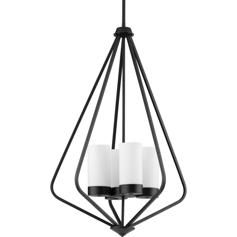 Elevate Collection Four-Light Matte Black and Etched White Glass Modern Style Hanging Pendant Light