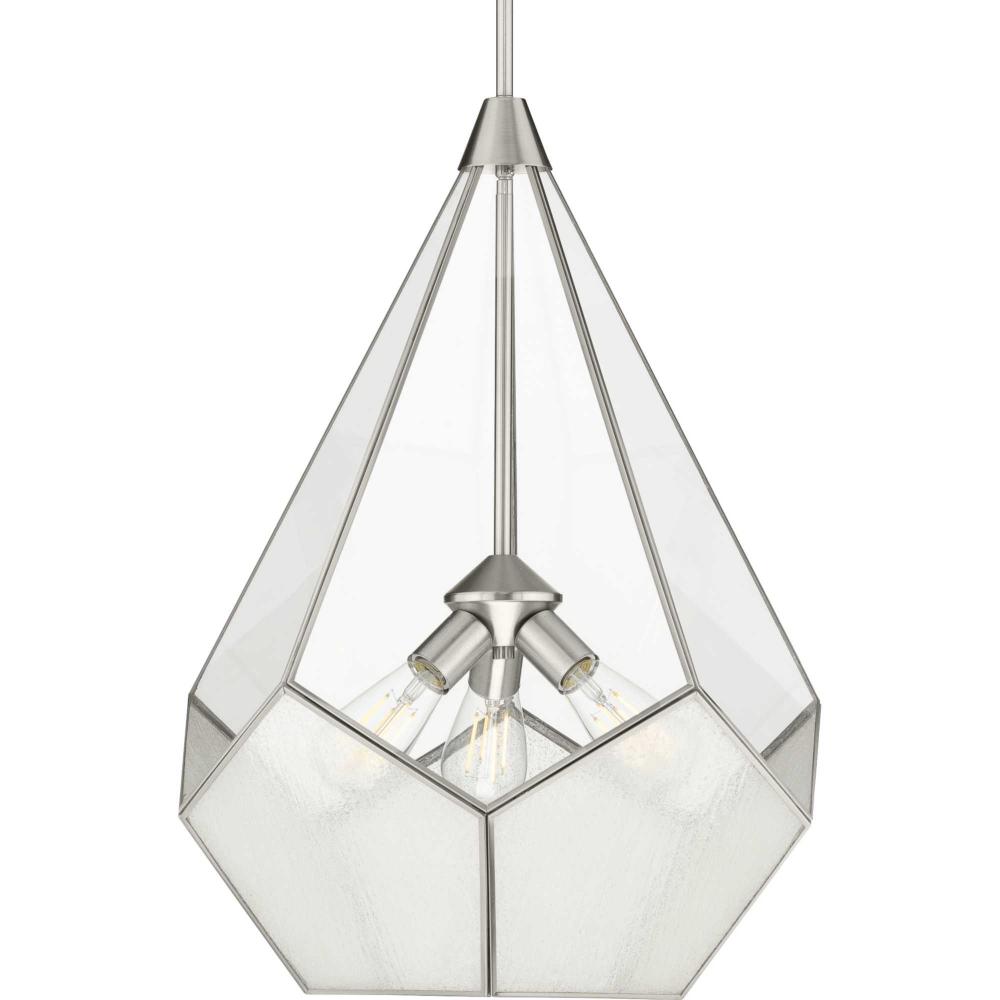 Cinq Collection Three-Light Brushed Nickel Clear Glass Global Pendant Light