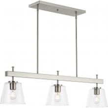 Progress P400298-009 - Saffert Collection Three-Light New Traditional Brushed Nickel Clear Glass Linear Island Ch