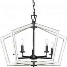 Progress P400301-31M - Galloway Collection Five-Light 19.25" Matte Black Modern Farmhouse Chandelier with Distressed Wh