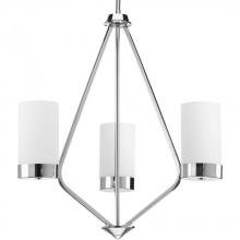Progress P400021-015 - Elevate Collection Three-Light Polished Chrome Etched White Glass Mid-Century Modern Chandelier Ligh
