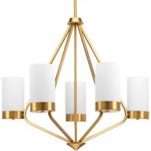 Progress P400022-109 - Elevate Collection Five-Light Brushed Bronze Etched White Glass Mid-Century Modern Chandelier Light