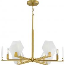 Progress P400216-109 - Rae Collection Six-Light Brushed Bronze White Alabaster Glass Luxe Chandelier Light