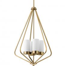 Progress P500305-109 - Elevate Collection Four-Light Brushed Bronze and Etched White Glass Modern Style Hanging Pendant Lig