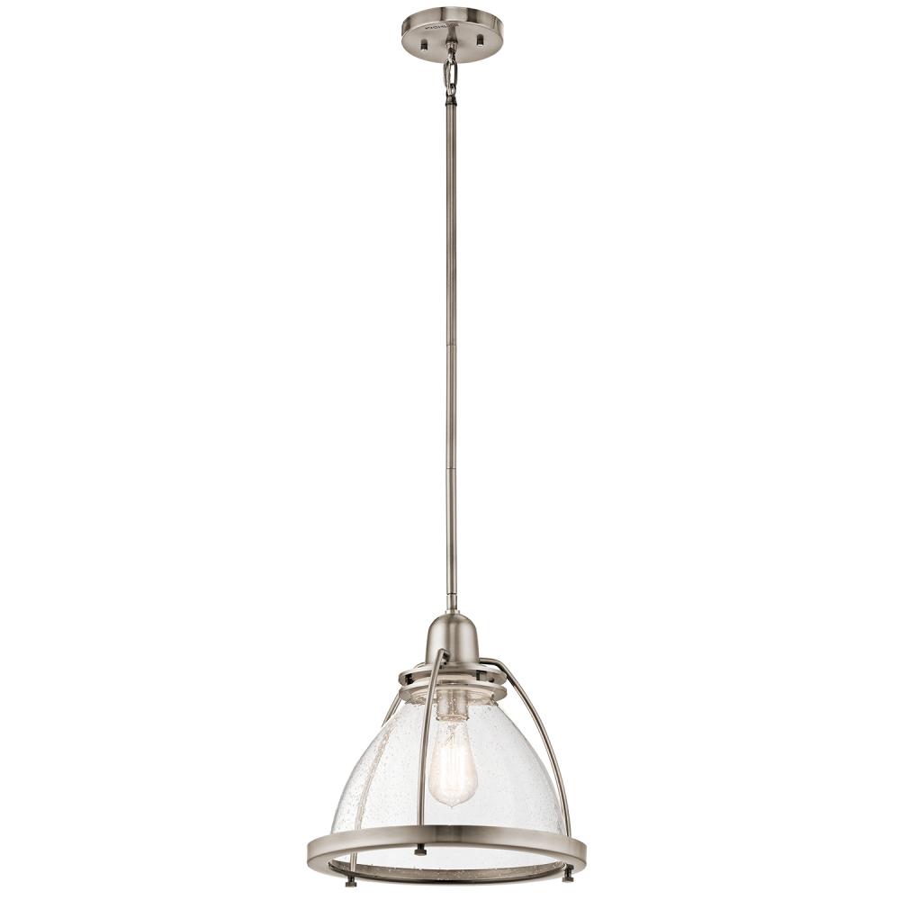 Silberne 13.25" 1 Light Pendant with Clear Seeded Glass in Classic Pewter