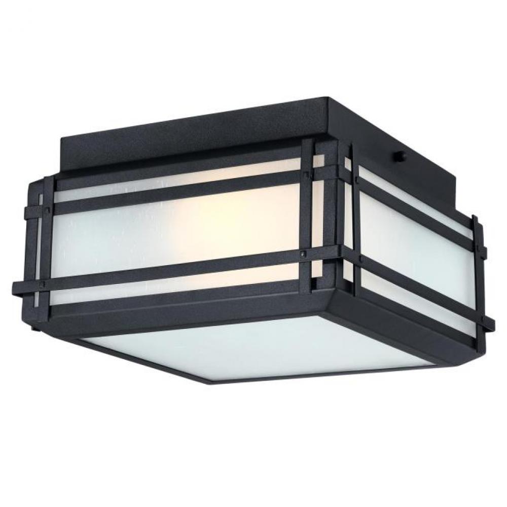 12 in. 2 Light Flush Textured Black Frosted Seeded Glass