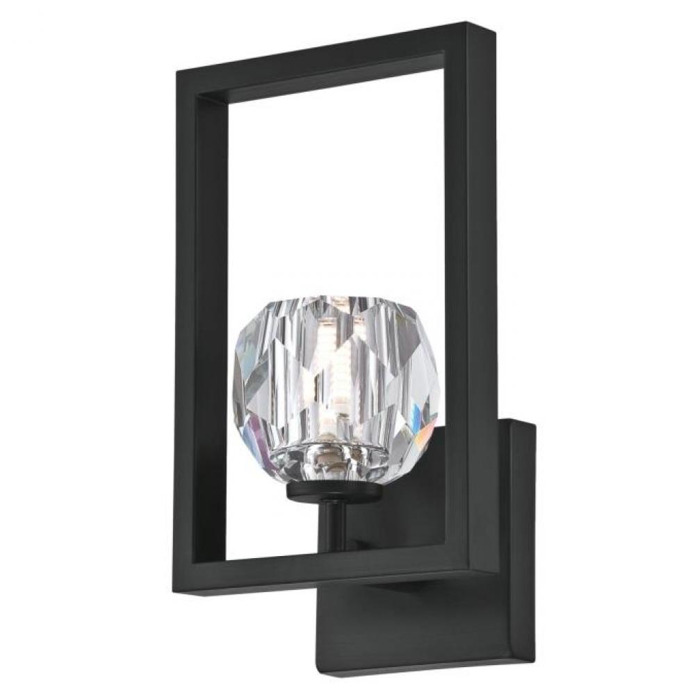 1 Light LED Wall Fixture Matte Brushed Gun Metal Finish Crystal Glass