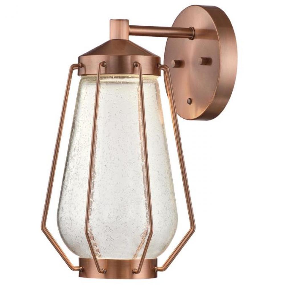 Dimmable LED Wall Fixture Washed Copper Finish Clear Seeded Glass