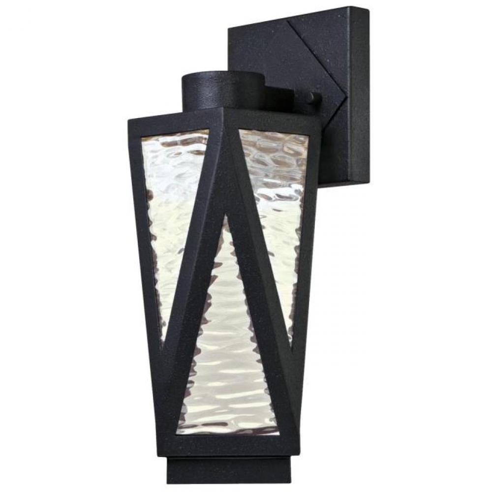 Dimmable LED Wall Fixture Textured Iron Finish Clear Water Glass