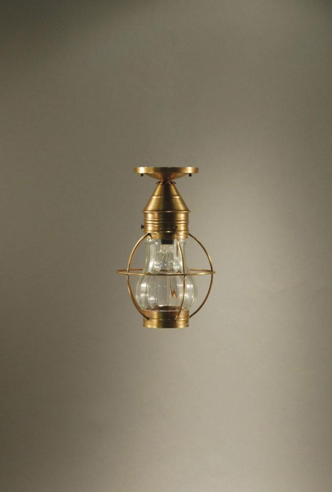Caged Pear Flush Dark Antique Brass Medium Base Socket Clear Glass