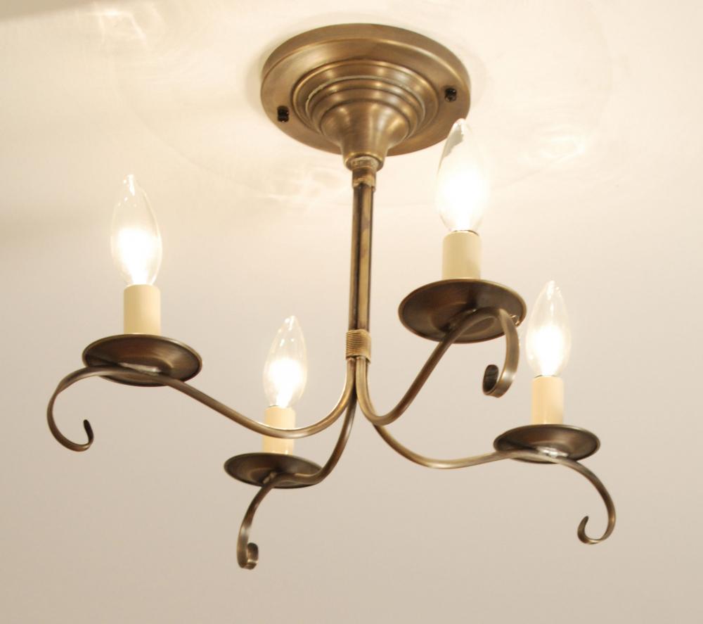 Flush S-Arms With Curl Raw Brass 4 Candelabra Sockets
