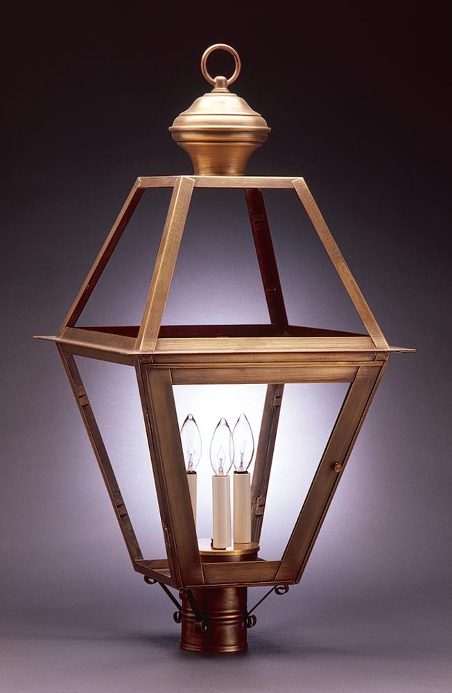 Post Dark Brass 3 Candelabra Sockets Clear Glass