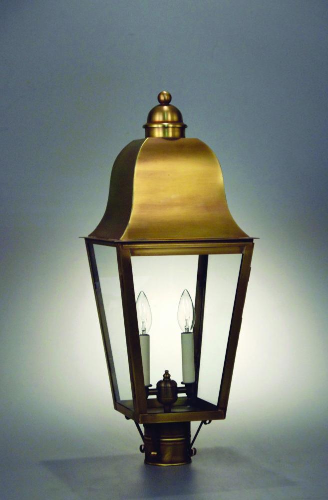 Post Fixture  Dark Antique Brass Finish 2 Candelabra Sockets  Clear Glass